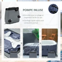 Outsunny Spa gonflable carré 930 litres avec 108 jets de massage 4-6 personnes spa chauffé à 40°C avec filtre et pompe 180x180 cm, liner PVC bleu et blanc(m-8)