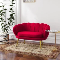 HOMCOM Divanetto 2 Posti in Stile Industrial Chic in Tessuto Effetto Velluto e Metallo, 130x77x77 cm, Rosso Scuro(m-2)