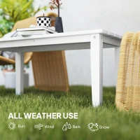 Outsunny Outdoor Garden Coffee Table, HDPE All-Weather Rectangular Outdoor Garden Table with Slatted Tabletop for Patio, Balcony, 91 x 44 x 42 cm, White(m-6)