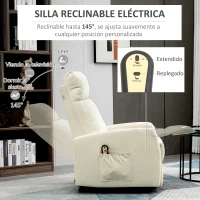 HOMCOM Sillón Levanta Personas Sillón Relax Eléctrico Sillón Elevador Reclinable 145° con Control Remoto 67x95x105 cm Crema(m-5)