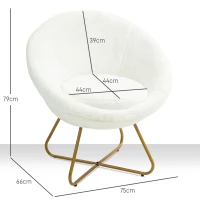 HOMCOM Faux Fur Accent Chair with Golden Metal Legs, Upholstered Comfy Tub Chair with Non-Slip Footpads, Seat Cushion for Bedroom, Living Room and Office, White(m-3)