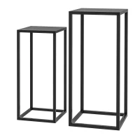Outsunny Tavolino Portapiante Set 2 Pezzi in Acciaio per Interni ed Esterni, 25x25x58.5 cm e 31x31x65 cm, Nero(m-10)