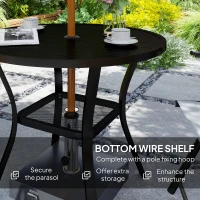 Outsunny 90 cm Garden Dining Table with 4-5 cm Parasol Hole, Round Outdoor Dining Table, Steel Garden Table with Slatted Metal Top and Wire Shelf for Balcony, Porch, Black(m-7)
