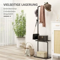 HOMCOM Garderobenständer, Kleiderstange mit Stoppern, 3 Haken, Ablagefach, Kunststeinsockel, Schwarz(m-4)
