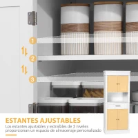 HOMCOM Alacena de Cocina con 4 Puertas 1 Cajón y Estante Abierto Mueble Auxiliar para Microondas 74x39,5x183 cm Blanco(m-5)