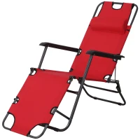 Outsunny Tumbona Relax Plegable con Respaldo Ajustable Reposabrazos Almohada y Reposapiés Carga 136 kg 135x60x89 cm Rojo(m-10)