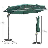 Outsunny 3 x 3(m) Cantilever Parasol with Cross Base, Garden Umbrella with 360° Rotation, Crank Handle and Tilt for Outdoor, Patio, Green(m-3)