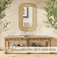 HOMCOM Espejo de Ratán Decorativo de Pared Espejo Colgante Rectangular para Salón Dormitorio Entrada Pasillo 75x48 cm Natural(m-7)