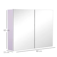 HOMCOM Spiegelschrank Badschrank mit zwei Türen Hängeschrank Badezimmerspiegel Badmöbel Mehrzweckschrank für Badezimmer Soft-Close-Funktion MDF Weiß 80 x 15 x 60 cm(m-3)