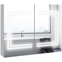 kleankin Mueble de Baño con Espejo Estantes Ajustables Interruptor Táctil y Color de Luz Ajustable 80x15x65 cm Blanco Brillante