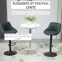 HOMCOM Table de Bar Ronde Mange-Debout Bistro pivotant Hauteur réglable 76-97cm piètement Acier métal chromé Plateau ABS Blanc(m-4)