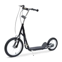 HOMCOM Patinete para Niños Mayores de 5 Años Scooter de 2 Ruedas Grandes con Doble Freno y Manillar Ajustable en Altura para Adolescentes Adultos 135x58x92-100 cm Negro(m-1)