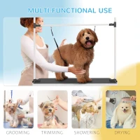 PawHut 42" Dog Grooming Table, Adjustable Pet Cat Drying Beauty Table with 2 Loops Storage Basket, Rubber Top, Black(m-7)