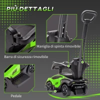 AIYAPLAY Lamborghini Macchinina per Bambini 2 in 1 con Maniglione e Barriera di Sicurezza, Volante e Clacson, Auto per Bambini in PP e Metallo, 86.5x40x89.5 cm, Verde e Nero(m-7)