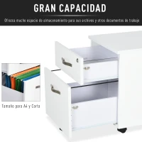 HOMCOM Cajonera de Oficina con Reudas Mueble Archivador con 2 Cajones Llave y Riel Colgante 40x45,5x52,5 cm Blanco(m-5)