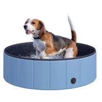 PawHut Dog Paddling Pool, Foldable Dog Pool, Leakproof & Hard Plastic, Portable Pet Bathtub with Non-Slip Base & Drainage Hole, for Indoors, Outdoors, Garden, Patio, 100 x 30 cm, Blue(m-1)