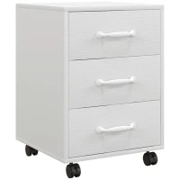 HOMCOM 3 Drawer File Cabinet, Mobile Filing Cabinet on Wheels for Home Office, Study, White(m-1)