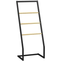 HOMCOM Portasciugamani a 4 Sbarre in Acciaio e Bambù, 40.5x28x98cm, Nero e color Legno(m-1)
