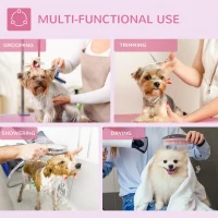 PawHut 32" Foldable Dog Grooming Table Pet Drying Beauty Table Adjustable Fixed Arm Rubber Top, Pink(m-7)