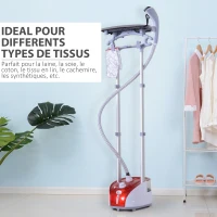 HOMCOM Défroisseur vapeur vertical 1950 W 32g/min, réservoir d'eau de 2 litres, tige télescopique, fer vertical autonomie 45min, 11 températures réglables, prêt en 38s, planche et cintre fournis rouge(m-5)