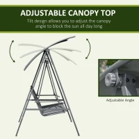 Outsunny 2 Seater Garden Swing Seat Swing Chair, Outdoor Canopy Swing Bench with Adjustable Shade, Metal Frame and Texteline Seat, Dark Grey(m-4)