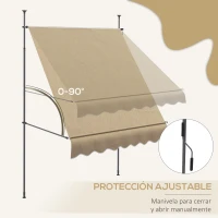 Outsunny Toldo Manual Retráctil con Manivela 200x120x210-300 cm con Altura Ajustable Impermeable y Anti-UV Beige(m-5)