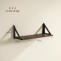 HOMCOM Set of 3 Wall Shelves, 43cm Vintage Wall Mounted Floating Shelves for Living Room, Entryway, Bedroom, Rustic Brown(m-3)