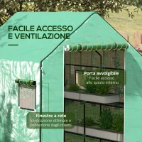 Outsunny Copertura PE per Serra da Giardino con Porta a Cerniera e Finestre, 140x143x190cm, Verde(m-6)