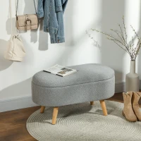 HOMCOM Teddy Fleece Storage Ottoman - Grey(m-2)