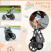 HOMCOM Foldable Three-Wheeler Baby Stroller w/ Canopy, Storage Basket - Grey(m-6)