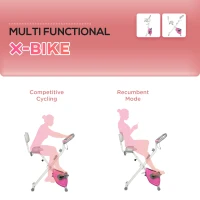 HOMCOM Folding Exercise Bike, with Adjustable Magnetic Resistance, Seat Height - White and Pink(m-8)