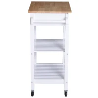 HOMCOM Carrello da Cucina Salvaspazio 2 Ripiani 1 Cassetto 1 Portasciugamani 4 Rotelle, Legno, Bianco, 64x39x84.5cm(m-9)