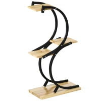 Outsunny Pflanzenständer mit 4 Regalen, Massivholz, wetterbeständig, 46 cm x 25 cm x 91 cm, Schwarz + Natur(m-12)