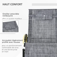 Outsunny Chaise longue à bascule avec tétière utilisation extérieure intérieure gris chiné(m-4)