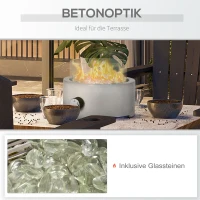 Outsunny Tischfeuerschale Gasfeuerschale, tragbar, mit Glassteinen, Feuerregler, Windschutz, Betonoptik, Ø25,4 x 18,5 cm(m-4)