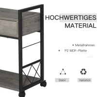 HOMCOM Beistelltisch Servierwagen mit Rädern Küchenwagen Kaffeetisch mit Schublade Ablage Sideboard beweglich Grau Spanplatte 60 x 30 x 65 cm(m-4)