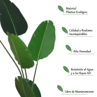 Outsunny Planta de Decoración Artificial de Palma Árbol Realista con Maceta 10 Hojas Ф18x180cm para Interior No Requiere Instalación(m-5)