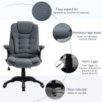 Vinsetto Fauteuil de bureau chaise pour ordinateur ergonomique dossier inclinable assise pivotant hauteur réglable accoudoir rembourré gris(m-7)