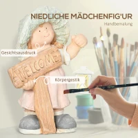 Outsunny Gartenfigur "Mädchen mit Laterne", Gartendekoration, wetterbeständig, 29 cm x 18 cm x 43 cm(m-5)