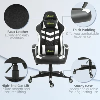 Vinsetto Gaming Chair, Computer Desk Chair with Lumbar Support, Faux Leather Racing Chair with Headrest and Swivel Wheels for Home Office, Black White(m-7)