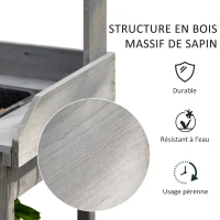 Outsunny Table de rempotage multi-équipée table de jardinage avec tiroir, 3 étagères, évier, 3 crochets - table de plantation bois sapin pré-huilé gris(m-7)