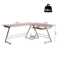 HOMCOM Bureau d'angle bureau informatique design contemporain métal MDF imitation veinage bois(m-3)