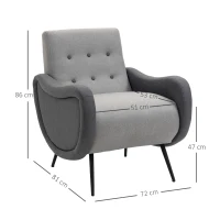 HOMCOM Poltrona Moderna Grigia per Camera da Letto o Soggiorno, in Tessuto effetto Lino e Metallo, 72x81x86 cm, Grigio(m-3)