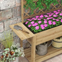Outsunny Fioriera con Grigliato e Ripiani Laterali e Inferiore, in Legno di Abete, 140x45x151 cm(m-8)
