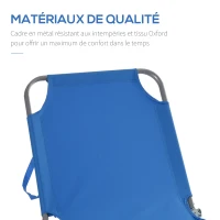 Outsunny Bain de Soleil transat Pliable Dossier réglable Multipositions métal et Polyester Bleu(m-6)