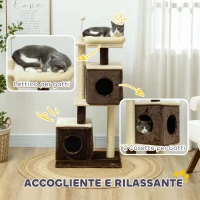 PawHut Albero Tiragraffi per Gatti con 2 Casette, Lettino, Piattaforme di Salto e Pallina, in Legno, 55x48x107 cm(m-5)