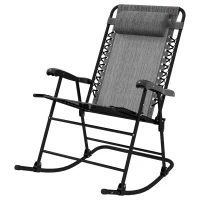Outsunny Garden Rocking Chair Folding Outdoor Adjustable Rocker Zero-Gravity Seat with Headrest Camping Fishing Patio Deck, 90 x 64 x 110 cm - Grey(m-11)