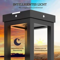 Outsunny Gartenleuchte, Solarbetrieb, bis 10h Leuchtdauer, Einschaltautomatik, wetterfest, 12,5 x 12,5 x 50 cm, Schwarz(m-4)