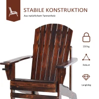 Outsunny Adirondack-Gartenstuhl mit Becherhalter Gartenliege Balkonstuhl Massivholz Verkohlt 72 x 95 x 93 cm(m-6)