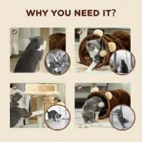PawHut 47cm Small Cat Tree w/ Scratching Post, Bed, Cat Tunnel, Toy Ball, Dark Brown(m-6)